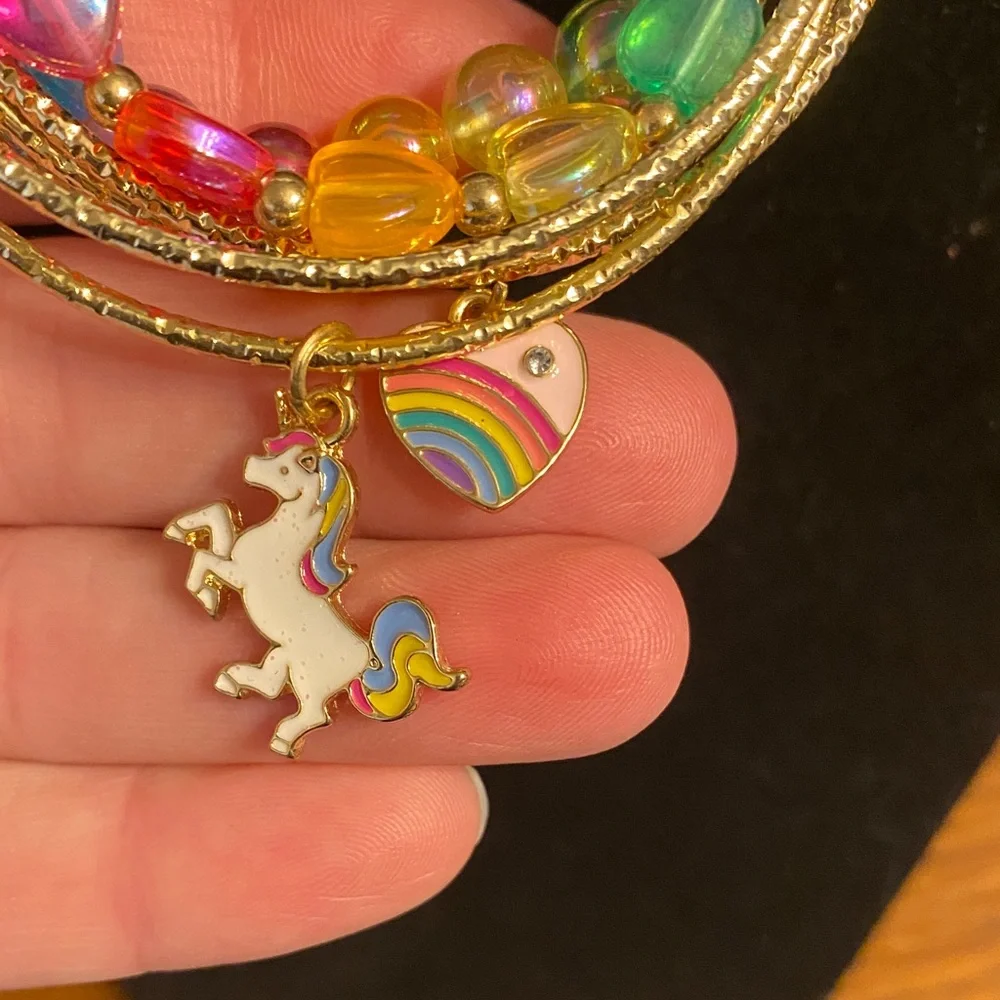 The Children's Place Girls Colorful Beaded Bracelet Set Unicorn Charm 7 Pack NWT